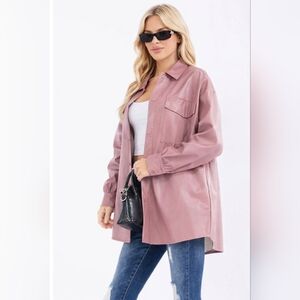 Women’s PU Pleather Button-Front Jacket with Utility Pockets